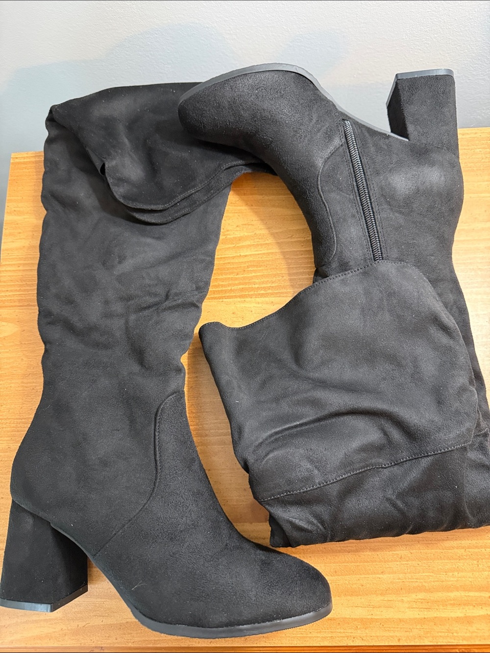 J. Adams Vegan Suede Black Over-the-Knee Block Heel Boots - Brandy